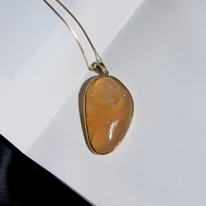 纯天然新疆金丝玉宝石光佛公吊坠手工雕刻金镶弥勒佛玉坠玉石挂件