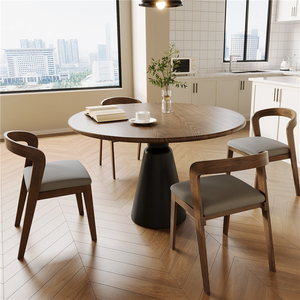 实木圆形餐桌美式现代简约家用小户型吃饭桌子法式餐饮客厅大板桌