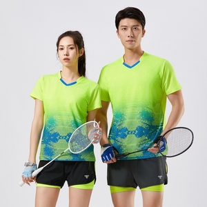 夏季短袖速干衣运动T恤男女款羽毛球服比赛跑步定制荧光绿印logo
