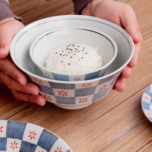 日本进口千代源花市松系列家用陶瓷餐具米饭碗日式釉下彩盘碟菜盘