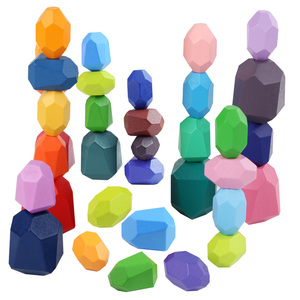 木质彩色多边形菱形积木叠叠乐北欧风彩色石头益智叠叠高玩具摆件