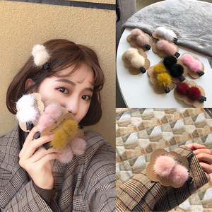 韩国东大门水貂毛夹子毛球发夹毛茸茸网红抖音同款鸭嘴夹刘海夹女