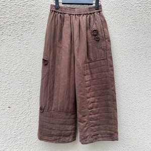 复古阔腿裤女棉麻