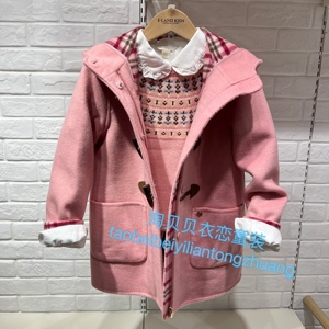 Eland Kids衣恋童装正品23冬款女童学院风连帽毛呢大衣EKJWD4T21B