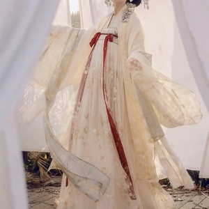 s出租 玉照君 彩云间 金色汉服齐胸对襟刺绣襦裙春日秋季汉服改良