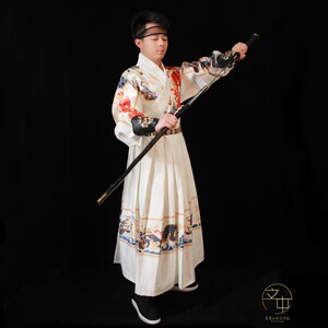 xl流烟昔泠御风原创男女款直袖汉服印花白色飞鱼服 厦门汉服出租