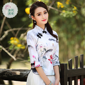 中式女装民国风复古盘扣旗袍上衣改良时尚短款中国风唐装茶人服女