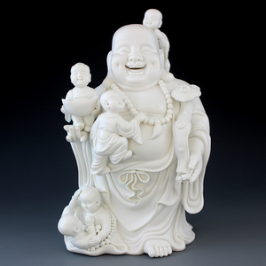 陶瓷大肚弥勒佛摆件五子笑佛工艺品居家菩萨佛像开心礼品摆件