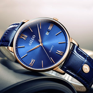艾诺手表男超薄皮带防水时尚潮流石英商务休闲超薄款腕表男士手表