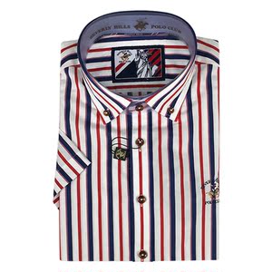 比华利保罗男装夏季新品棉麻条纹休闲短袖衬衫男上衣204226174