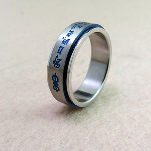 民族风钛钢金刚萨埵指环 可旋转心咒指间戒指平安情侣戒指