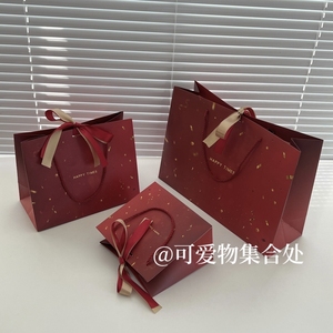 红色喜庆礼品袋结婚伴手礼纸袋子节日礼物手提袋配丝带大号高级感