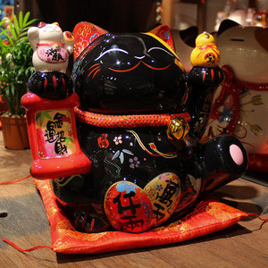 福缘猫招财猫摆件日式大号黑色家居乔迁送礼开运风水玄关家居装饰