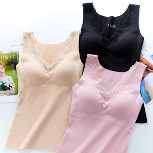 德绒发热保暖上衣无痕背心女士带胸垫蕾丝文胸无钢圈薄绒加厚内衣