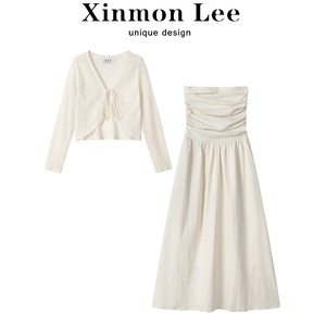 XinmonLee法式抹胸连衣裙子开衫显瘦两件套装女春秋夏季减龄洋气