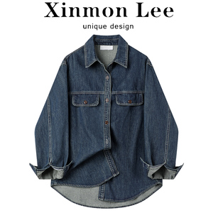 XinmonLee设计感气质宽松显瘦牛仔衬衫外套秋冬季女复古百搭衬衣