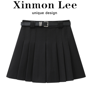 XinmonLee黑色高级感包臀半身裙短裙2024夏季女高腰显瘦百褶裙