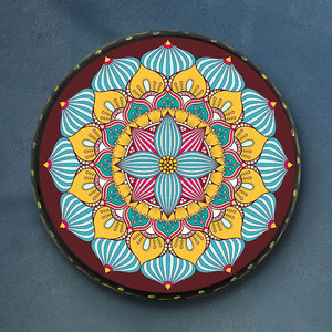 新疆彩绘手鼓牛皮鼓民族风格图案餐厅饭店装饰品摆件乐器墙面挂件