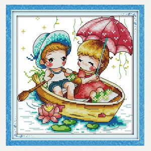 小学生十字绣卡通人物可爱男孩女孩儿童房情侣一对卧室简单小幅画