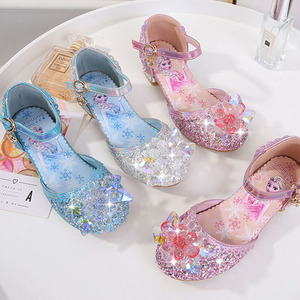 儿童冰雪奇缘爱莎公主鞋夏季女童高低跟鞋宝宝凉鞋小女孩水晶鞋