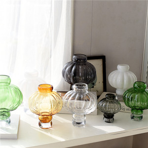 新中式创意灯笼形彩色玻璃花瓶水培花器家居民宿样板间装饰品摆件
