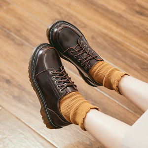 低帮马丁小皮鞋女英伦学院风软妹日系复古文艺牛筋底浅口棕色单鞋