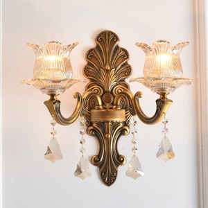 古铜色欧式水晶壁灯客厅沙发背景墙家用灯具单头卧室床头灯酒店灯