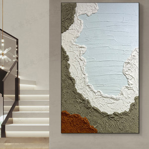 手绘厚肌理客厅装饰现代简约玄关高档竖版单幅金属抽象艺术油挂画