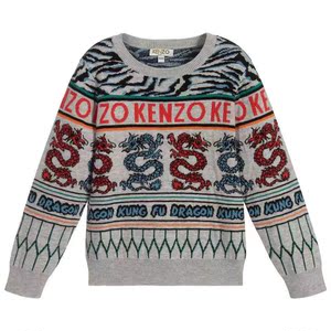 现货 kenzo童装 创意款中国龙系列字母logo男女童针织毛衣卫衣