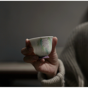|勿念|《紫藤花》花神品茗杯 茶杯 手绘釉下彩 白瓷陶瓷茶具单杯