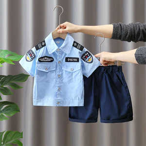男童夏装套装2024新款儿童装警察衣服男孩帅气六一表演服宝宝警服