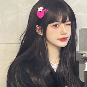 假发女中长发全头套高温丝经典黑长直空气刘海自然蓬松修脸长直发