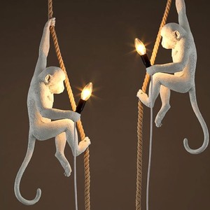 北欧创意麻绳猴子吊灯复古工业风餐厅咖啡厅酒吧灯具店面装饰灯饰