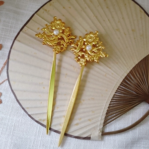 唐朝古风皇后贵妃发簪古风汉服配饰燕云台珍珠华丽头饰发饰金色