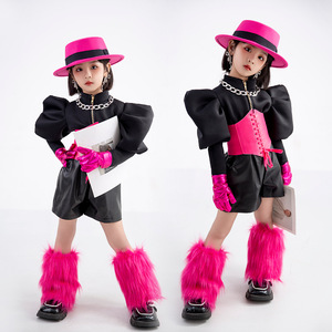 多巴胺糖果亮色女童模特走秀潮服儿童车模个性比赛演出服套装潮酷