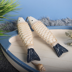 地中海风格白色挂鱼挂饰现代创意简约挂件原木手工雕刻小串鱼道具