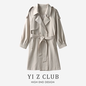 Yi Z CLUB 气质英伦风双排扣肩章腰带饰中长风衣外套秋冬女装0.9