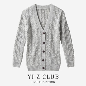 Yi Z CLUB 简约有品味麻花编织含80羊毛针织毛衣开衫秋冬女装0.56