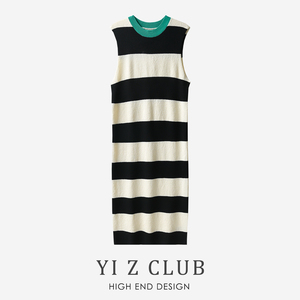 Yi Z CLUB 减龄撞色条纹直筒腰无袖背心针织连衣裙子春夏女装0.49