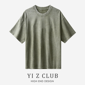 Yi Z CLUB 复古水洗做旧字母压印纯棉短袖T恤春夏男女情侣装0.26