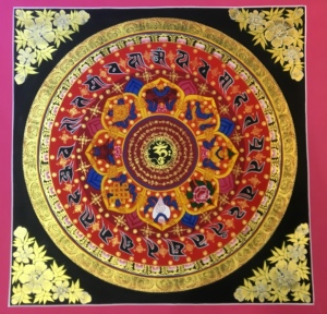 尼泊尔手绘唐卡六字真言坛城咒轮图观音心咒唐卡挂画客厅玄关唐卡