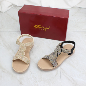 卡缇娅女鞋2021夏季新款水钻牛筋软底名族风一脚蹬凉鞋女21-427