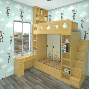 实木儿童上下床定制儿童房间全屋定制卧室实木二胎床整体家具定做
