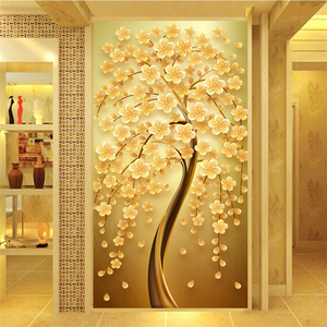 8d立体摇钱树发财树玄关背景墙墙纸壁画黄金满地走廊过道壁纸墙布