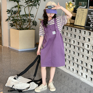 女童套装2024新款夏季小女孩洋气韩版儿童短袖短裙网红学院风套裙