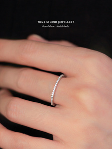 正品轻奢排钻极细纯银S925戒指可叠戴纤细指环微镶锆石气质款女