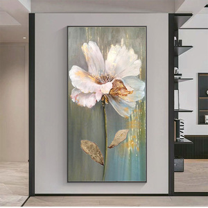 纯手绘油画入户玄关装饰画花卉金箔轻奢现代简约过道走廊尽头挂画