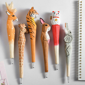 木制动物笔卡通木雕笔可换芯可爱笔创意文具笔中性笔学生小礼品