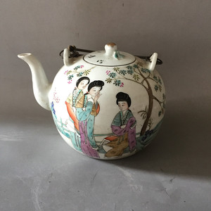 古董收藏老物件民国手绘粉彩茶壶瓷库存七八十年代仿古瓷器古瓷