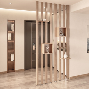 实木屏风木条格栅隔断免打孔竖条立柱座屏入户玄关收纳置物架装饰